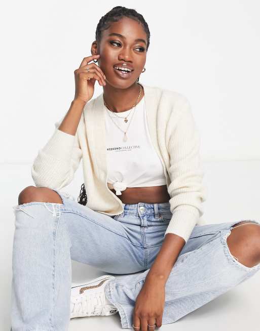 New Look - Strikket, beige cardigan med knapper fortil