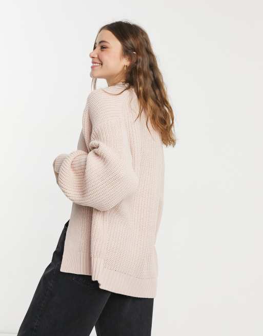 New Look - Strikket cardigan med ballonærmer i bleg lyserød, 2 af 4