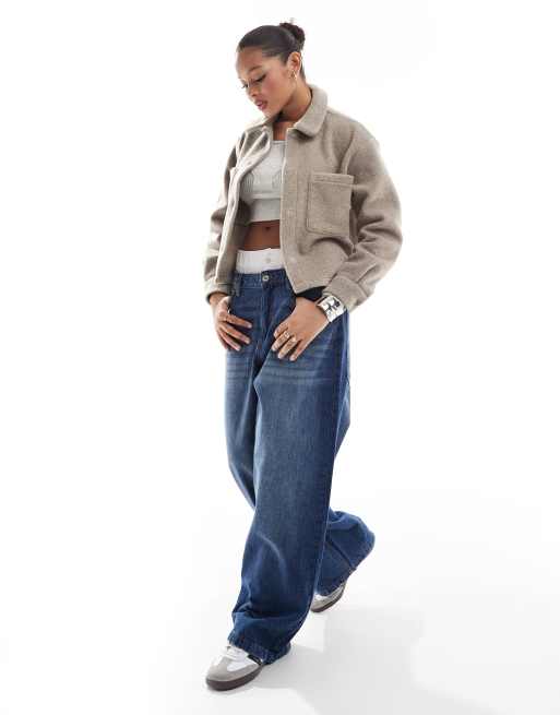 New Look - Strikket og cropped skjortejakke i minkbrun, 2 af 4