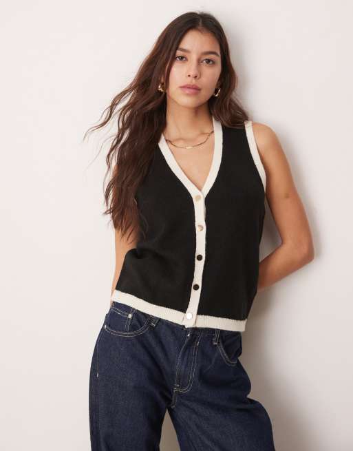 New Look - Strikket sort habitvest med knapper