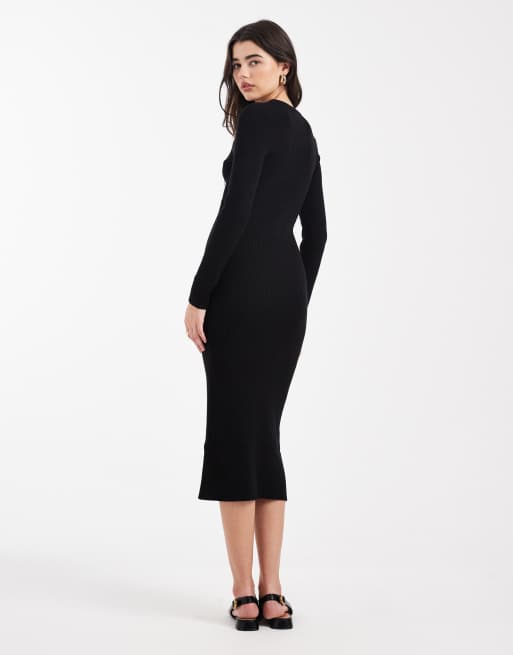 New Look - Strikket sort midikjole med knapper, 2 af 4