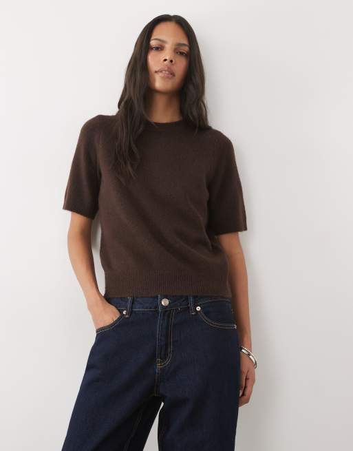New Look strikket T-shirt i mørkebrun, 2 af 4