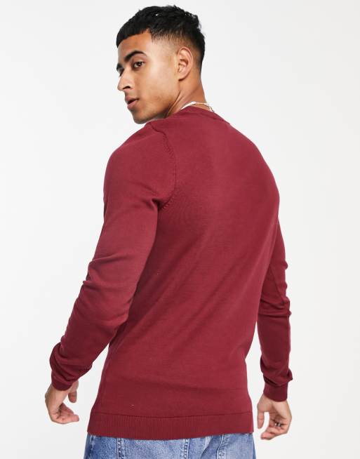New Look - Strikket trøje i bordeaux i muscle fit, 2 af 4