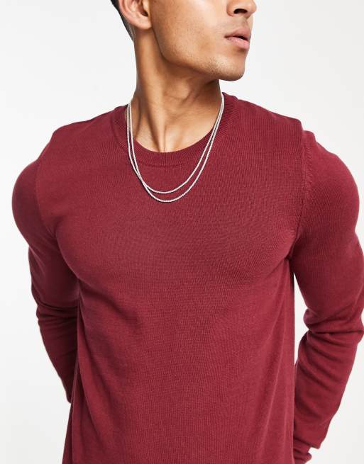 New Look - Strikket trøje i bordeaux i muscle fit, 3 af 4