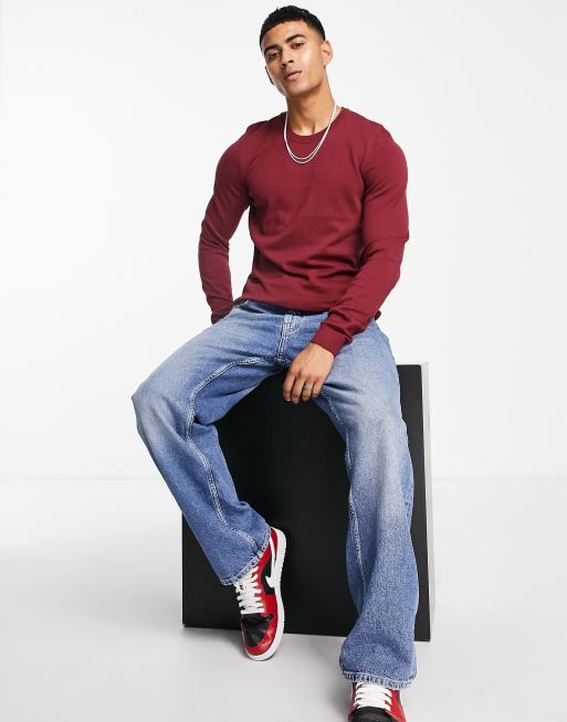 New Look - Strikket trøje i bordeaux i muscle fit, 4 af 4