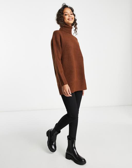 New Look - Strikket trøje med dyb kant og rullekrave i rustfarve, 3 af 4