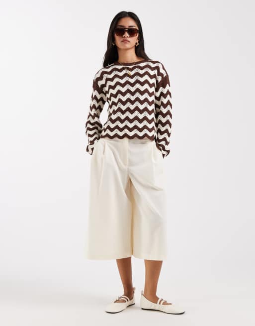 New Look - Striktrøje med brune striber og syningsdetaljer, 2 af 4