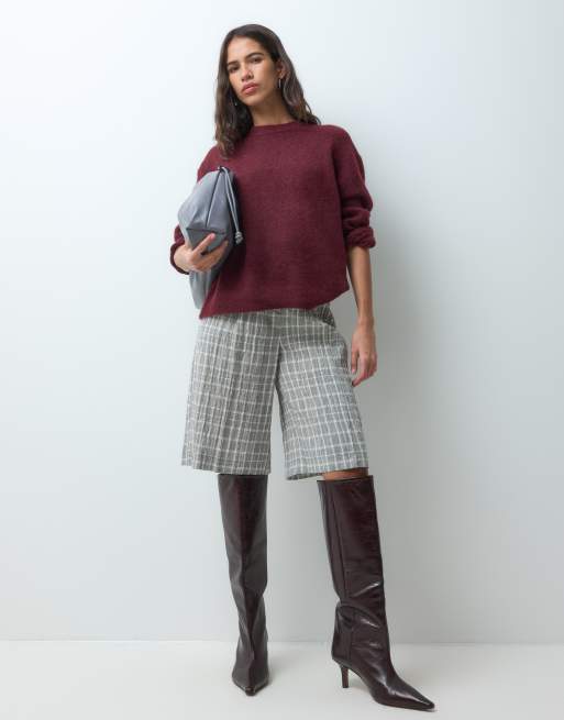 New Look striktrøje med rund hals i bordeaux, 2 af 4