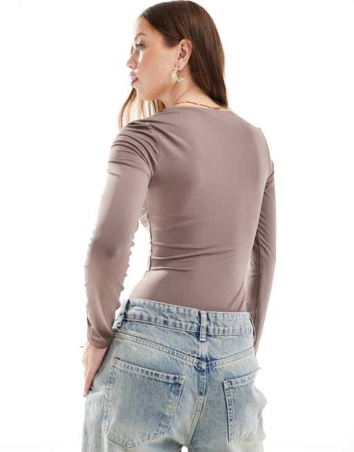 New Look - Stringbody met vierkante hals en lange mouwen in nerts, 3 van 4