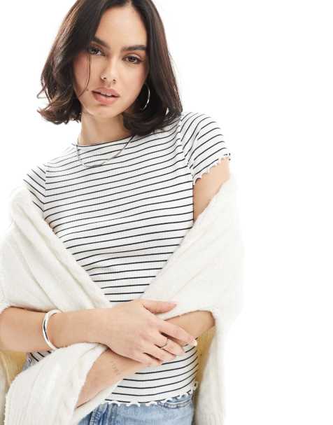 New Look stripe babylock t-shirt in white - view 1