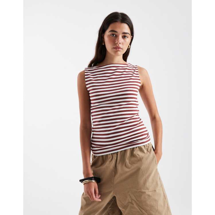 New Look stripe boat neck tank top in white | ASOS