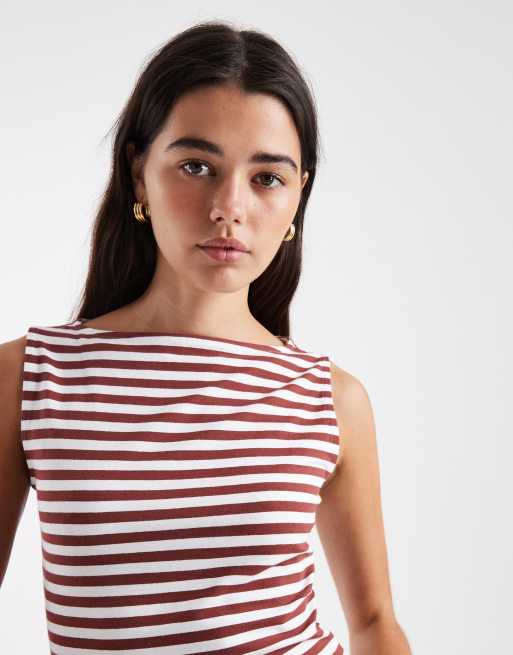 New Look stripe boat neck tank top in white, 3 of 4