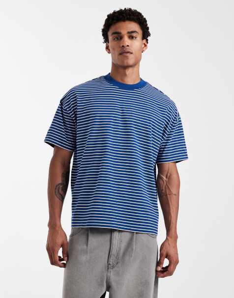 New Look stripe boxy t-shirt in blue