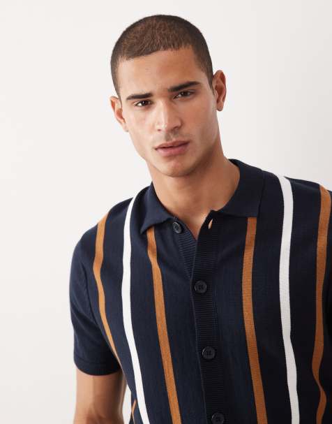 New Look stripe button down short sleeve shirt in navy - view 1