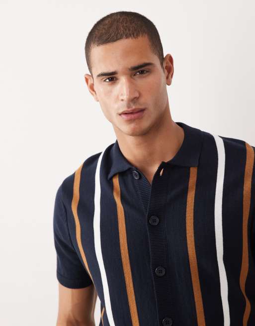 New Look stripe button down short sleeve shirt in navy, 2 of 5