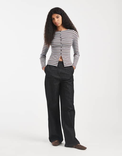 New Look stripe button through cardigan in blue, 2 of 4