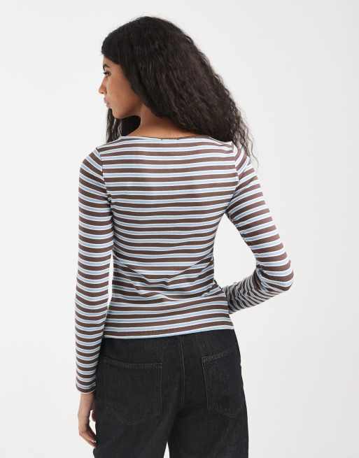 New Look stripe button through cardigan in blue, 3 of 4
