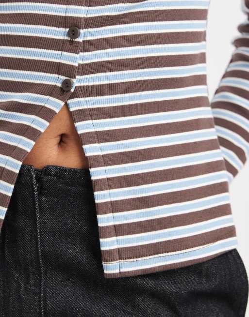New Look stripe button through cardigan in blue, 4 of 4