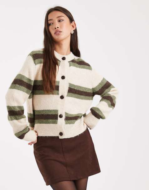 New Look stripe cardigan in khaki and cream - view 1