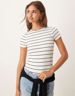 New Look stripe crew neck bodysuit in white