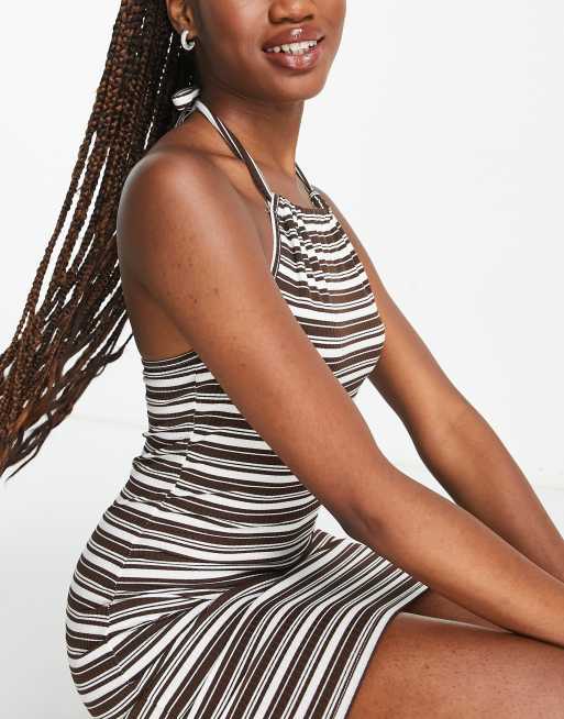 Black and white striped halter dress hotsell