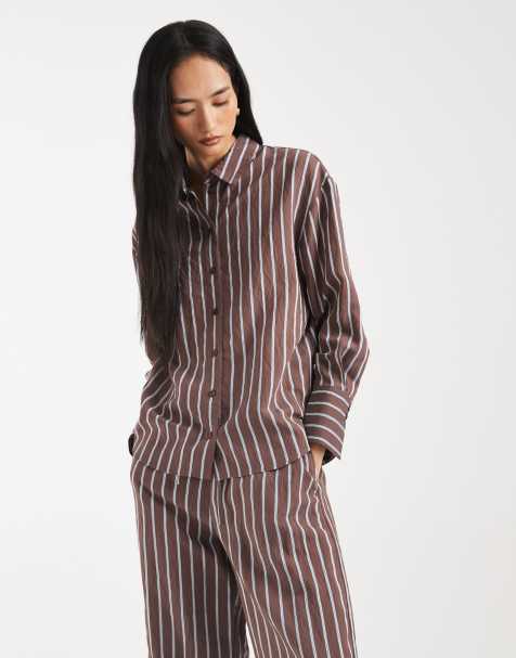 New Look stripe longline shirt in brown (part of a set) - view 1