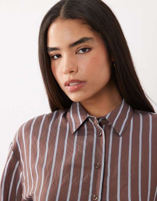 New Look stripe longline shirt in brown (part of a set), 4 of 4