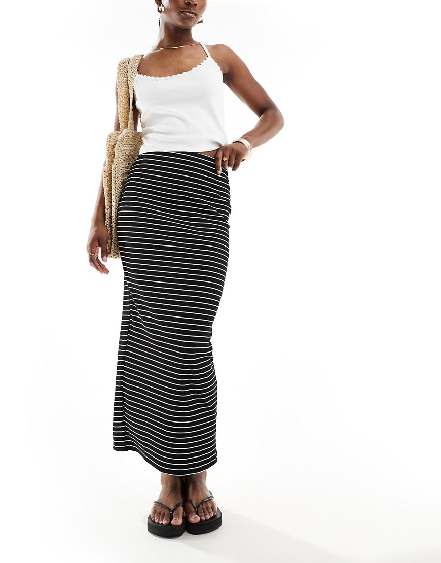 New Look stripe midi skirt in black