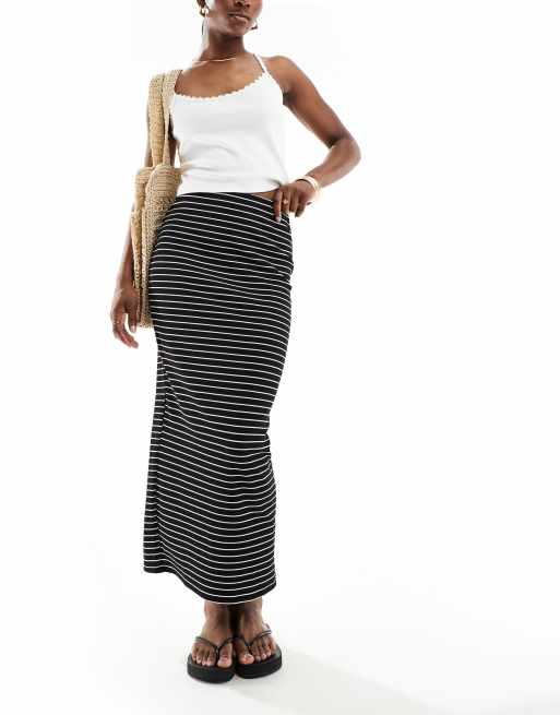  New Look stripe midi skirt in black