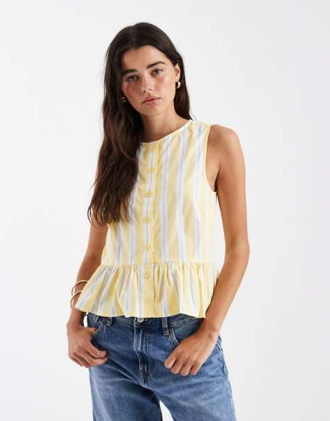 New Look stripe peplum shell top in yellow - view 1