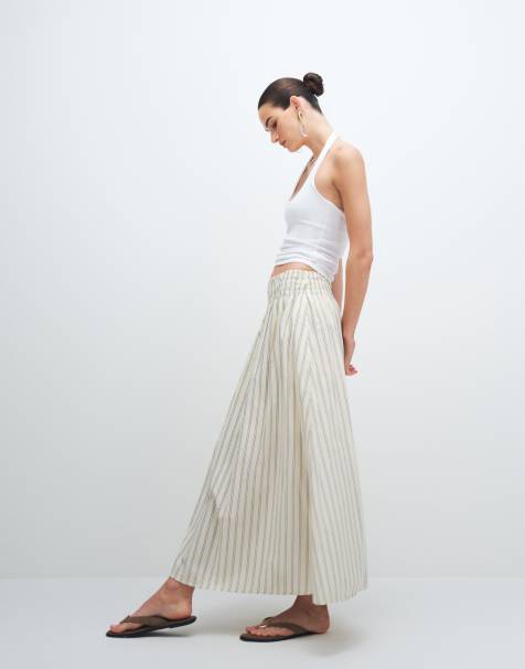New Look stripe poplin circle midi skirt in yellow - view 1