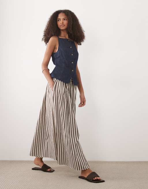 New Look stripe poplin midi skirt in brown, 2 of 5