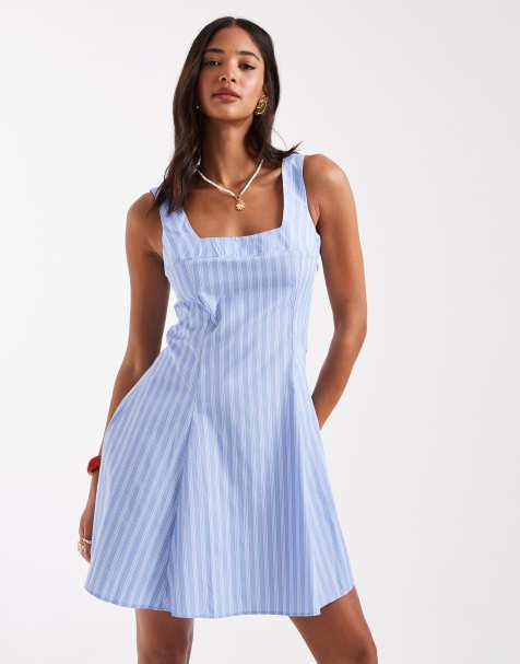 New Look stripe poplin mini dress in blue - view 1