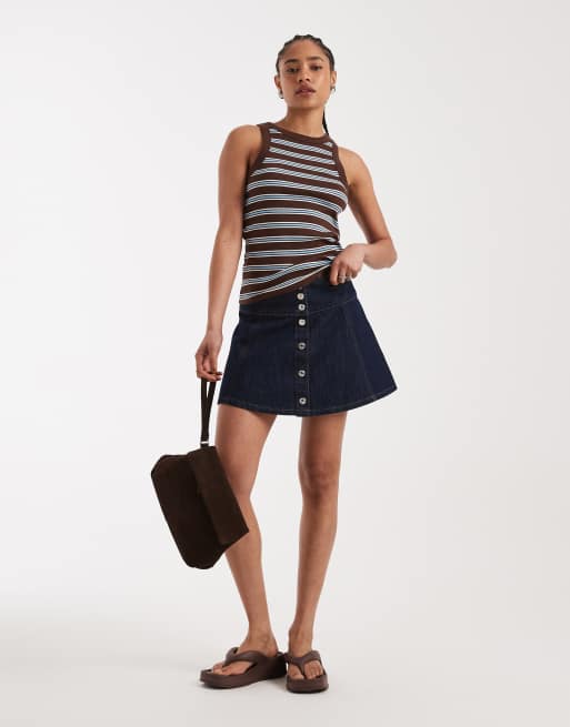 New Look stripe racer singlet in brown, 3 of 4