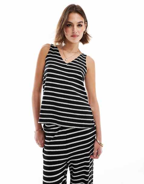New Look stripe rib v-neck co ord in black - view 1