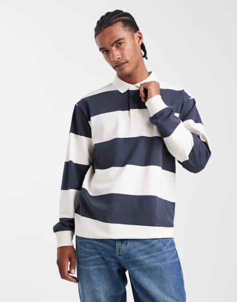 New Look stripe rugby polo shirt in blue - view 1