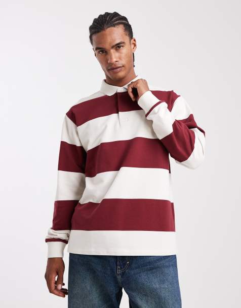 New Look stripe rugby polo shirt in red - view 1