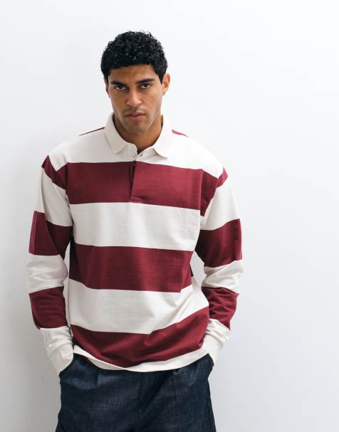 New Look stripe rugby polo shirt in red - view 1
