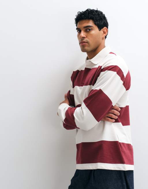New Look stripe rugby polo shirt in red, 3 of 5