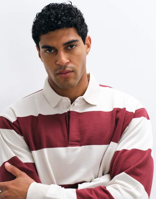 New Look stripe rugby polo shirt in red, 5 of 5