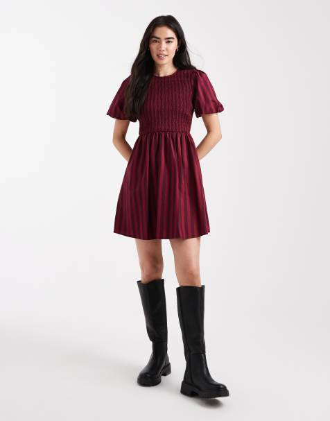 New Look stripe shirred mini dress in red - view 1