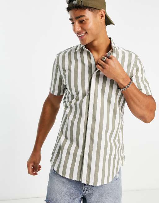 New Look stripe shirt in khaki | ASOS