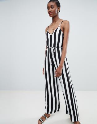 Stripe Strappy Jumpsuit-Black