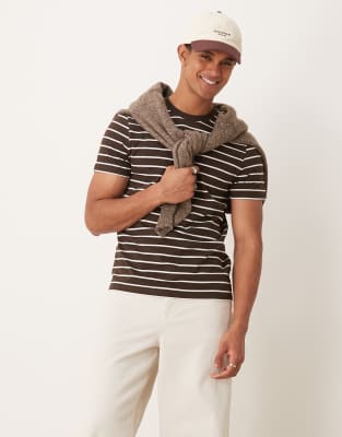 New Look New Look stripe t-shirt in brown and white-Multi