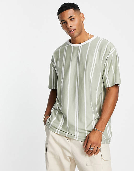 New Look stripe t-shirt in khaki | ASOS