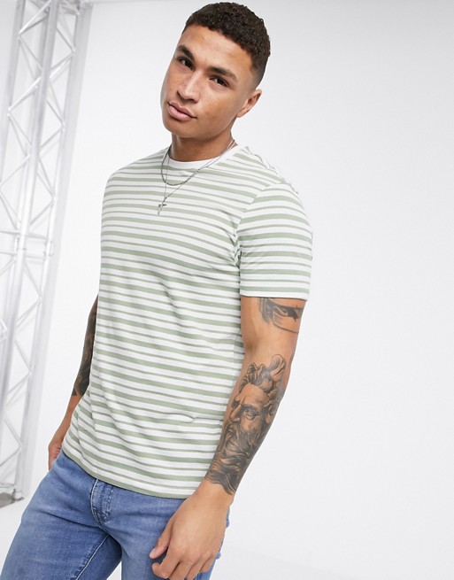 New Look stripe t-shirt in white and khaki