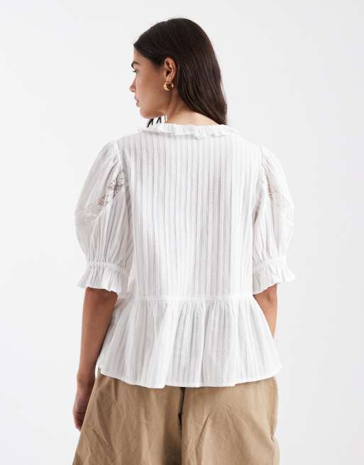 New Look stripe tie neck blouse in white, 2 of 4