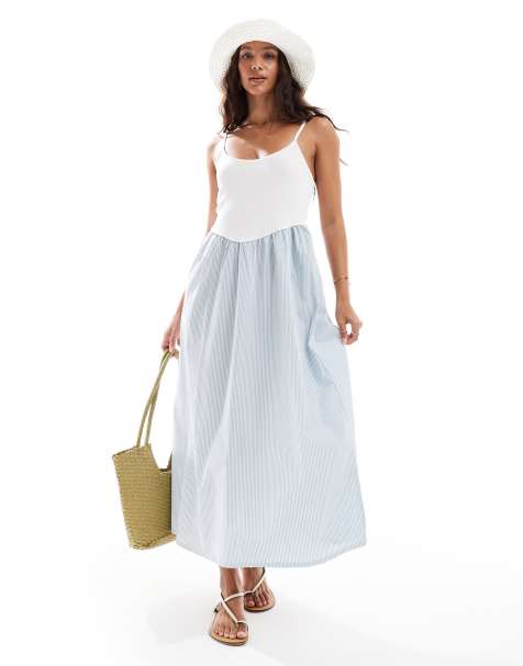 New Look stripe v waist poplin midi dress in blue - view 1