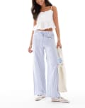 [New Look] New Look stripe wide leg pants in blue 8 49-Blue Pattern