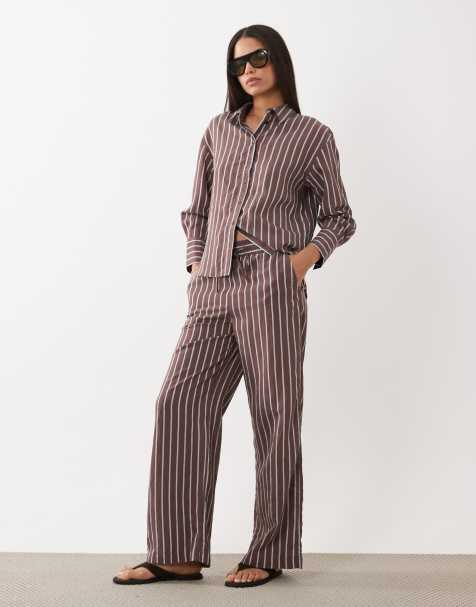 New Look stripe wide leg pants in brown (part of a set) - view 1